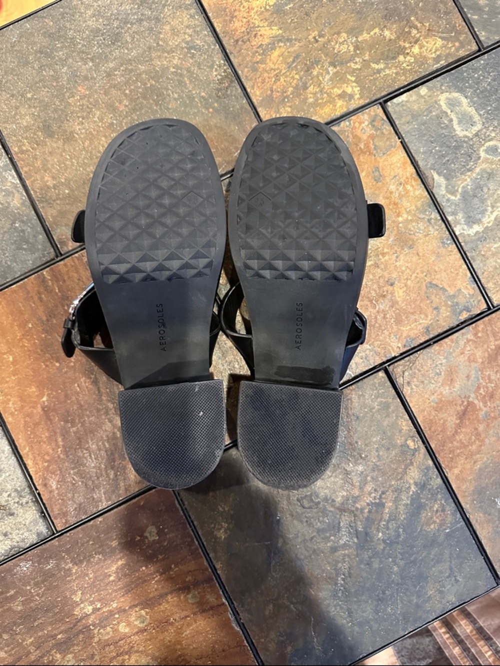 AEROSOLES Black Chance Slide Sandals with Silver Buckles - Picture 5 of 6